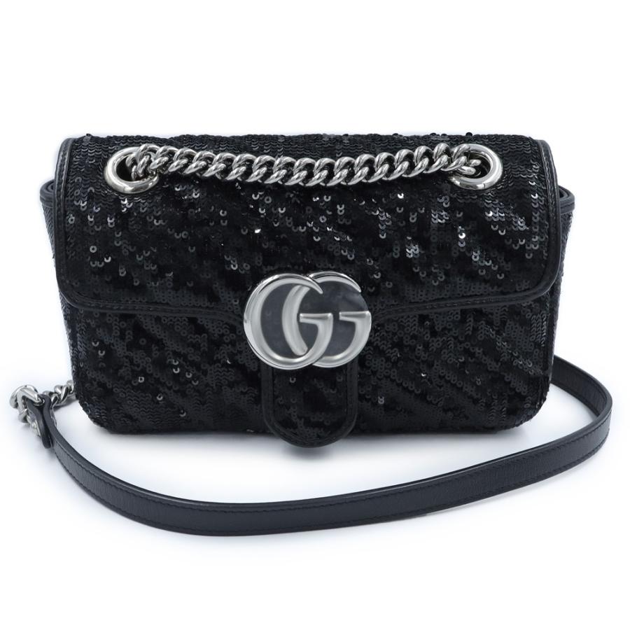 グッチ GGマーモント スモール チェーン 2WAY ショルダー ハンドバッグ 斜め掛け スパンコール レザー ブラック シルバー金具 446744 GUCCI（未使用　展示品） GUCCI（グッチ） （未使用 展示品）グッチ GUCCI GGマーモント