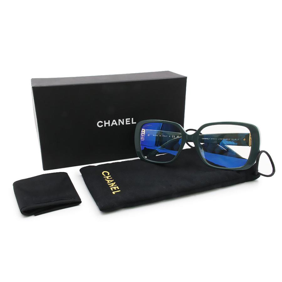 （未使用　展示品）CHANEL シャネル 3479-S-A A71663 ココマーク スクエア シェイプ オプティカル アセテート グリーン メガネ アイウェア ゴールド金具 箱付の画像