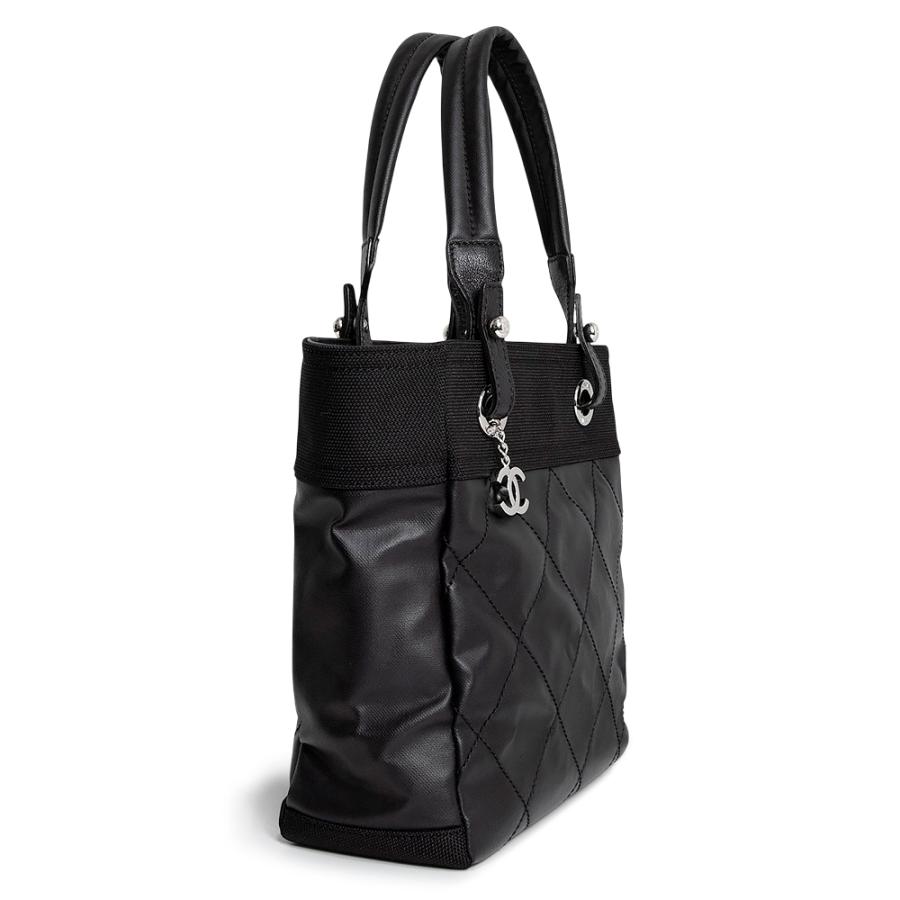 （美品）CHANEL シャネル A34208 パリビアリッツ PM トート ココマーク コーティングキャンバス カーフスキン ブラック ハンドバッグ レザー シルバー金具_2