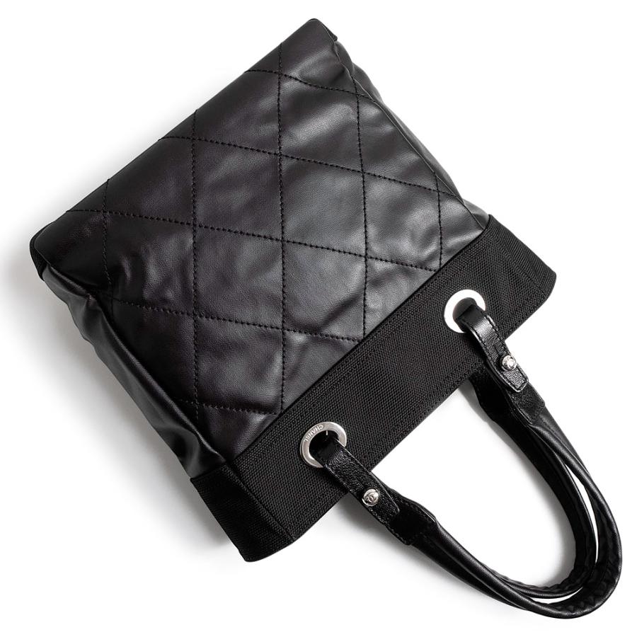 （美品）CHANEL シャネル A34208 パリビアリッツ PM トート ココマーク コーティングキャンバス カーフスキン ブラック ハンドバッグ レザー シルバー金具_4