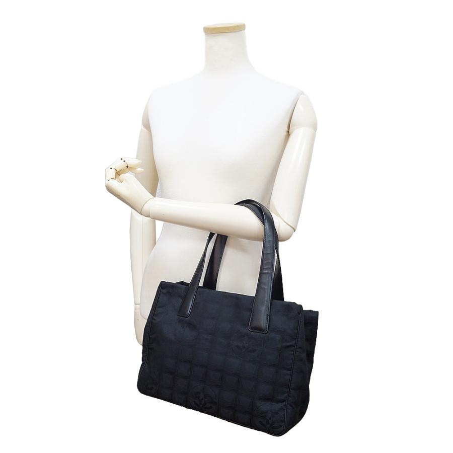 （中古）CHANEL シャネル A20457 ニュートラベルライン トート PM ナイロンジャガード カーフスキン ブラック ハンドバッグ レザー ゴールド金具の画像