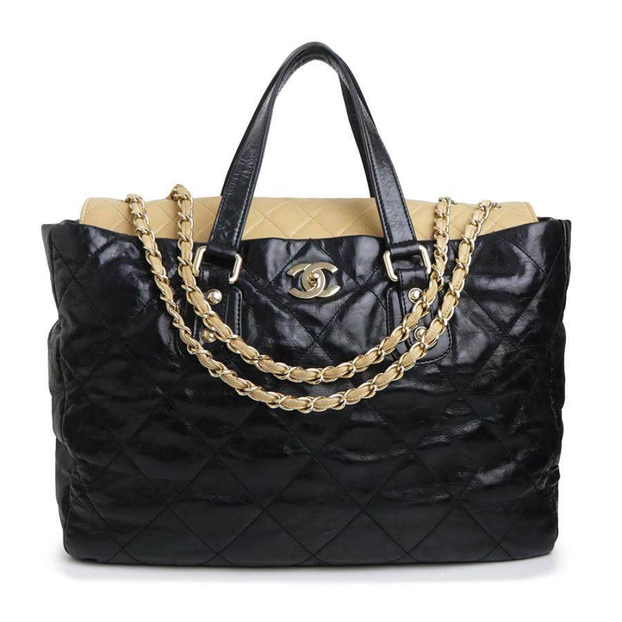 CHANEL レザーラムスキン ポーチ ベージュと黒 CHANEL（シャネル） （美品）CHANEL ポートベロー カーフスキン