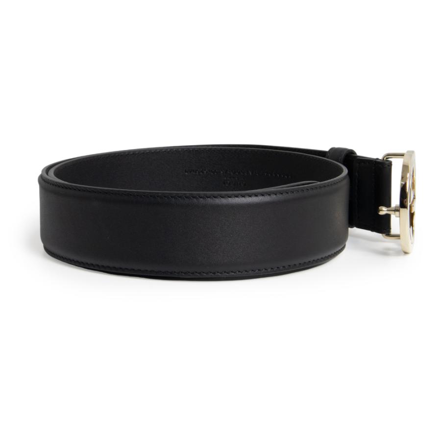 美品✨グッチ◇ビッグインターロッキングベルト　シマレザー黒ゴールド金具75・30 GUCCI（グッチ） （未使用 展示品）GUCCI 370543 インターロッキングG