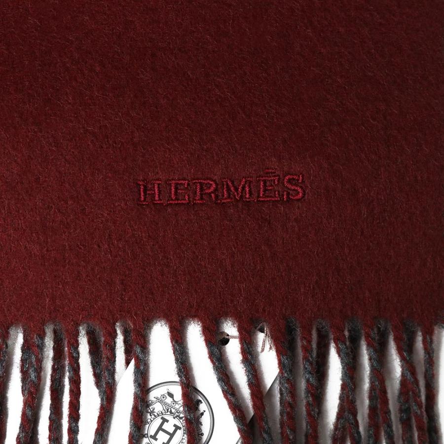 （新品・未使用品） HERMES エルメス レクトヴェルソ フリンジ カシミヤ 100％ ルージュアッシュ グリモワイヤン レッド グレー リバーシブル マフラー 箱付の画像