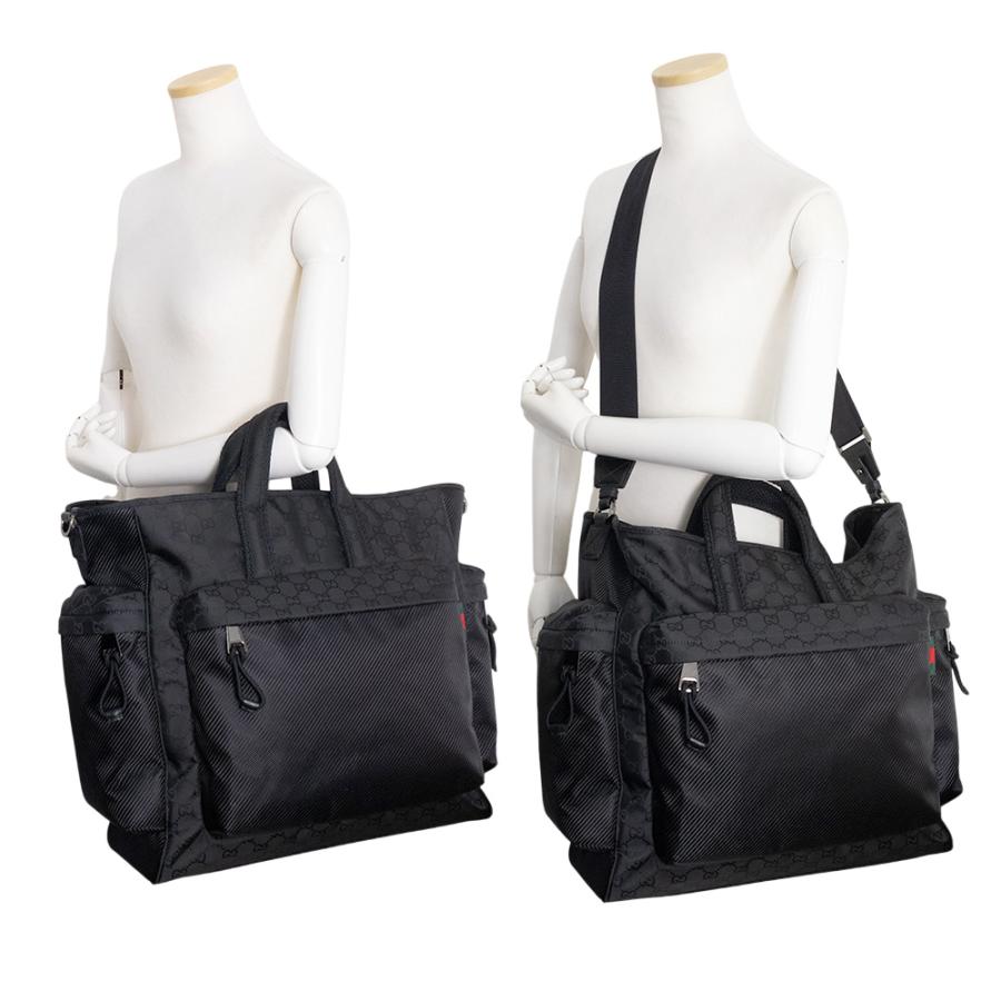 （新品・未使用品）GUCCI グッチ 818962 GG ラージ トート GGナイロン ブラック 2Way 斜め掛け ショルダー ハンドバッグ シルバー金具の画像