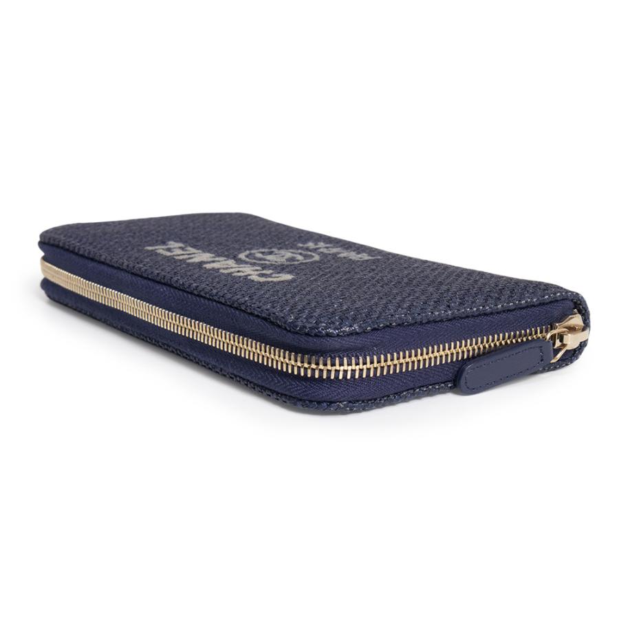 （未使用保管品）CHANEL シャネル A81977 ドーヴィル ライン ジップウォレット ラウンドファスナー キャンバス レザー ネイビー 長財布 ゴールド金具の画像