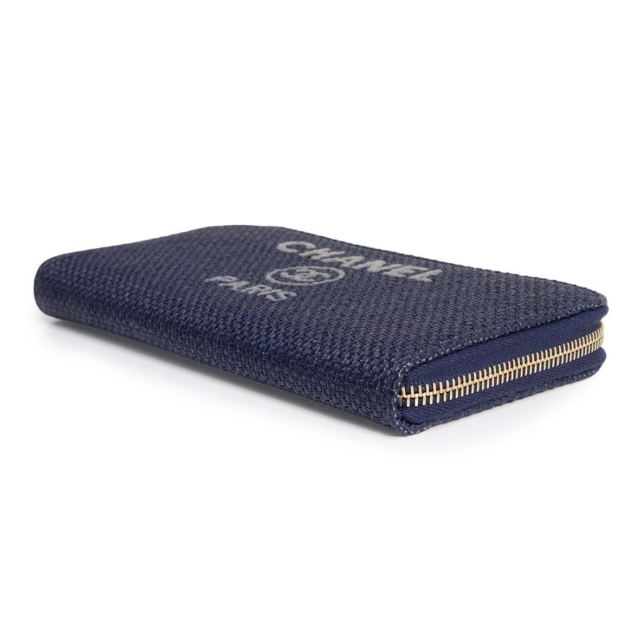 （未使用保管品）CHANEL シャネル A81977 ドーヴィル ライン ジップウォレット ラウンドファスナー キャンバス レザー ネイビー 長財布 ゴールド金具の画像