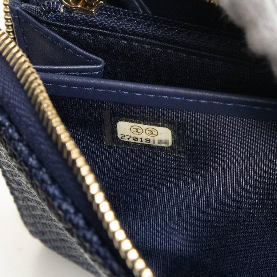（未使用保管品）CHANEL シャネル A81977 ドーヴィル ライン ジップウォレット ラウンドファスナー キャンバス レザー ネイビー 長財布 ゴールド金具の画像