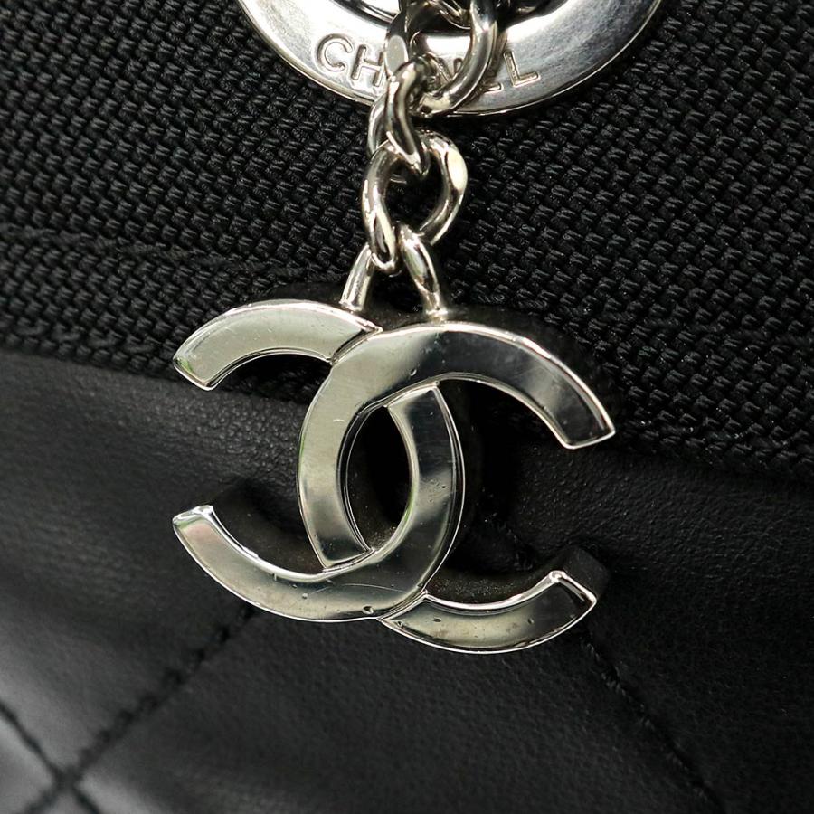 （中古）CHANEL シャネル A34209 パリビアリッツ トートバッグ MM コーティングキャンバス カーフスキン ブラック レザー シルバー金具の画像