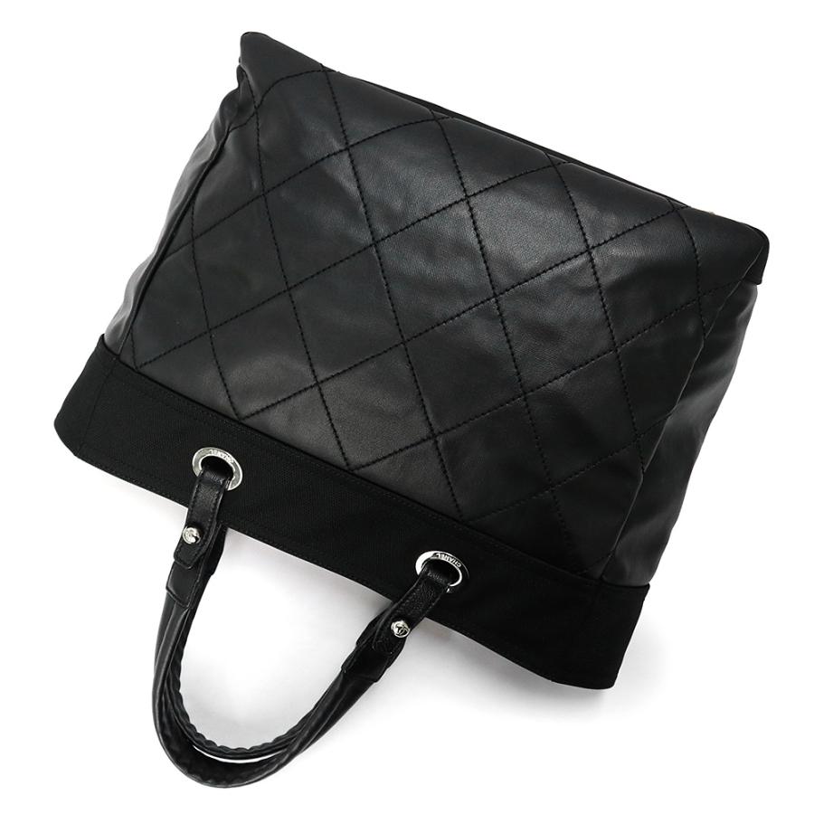（中古）CHANEL シャネル A34209 パリビアリッツ トートバッグ MM コーティングキャンバス カーフスキン ブラック レザー シルバー金具の画像