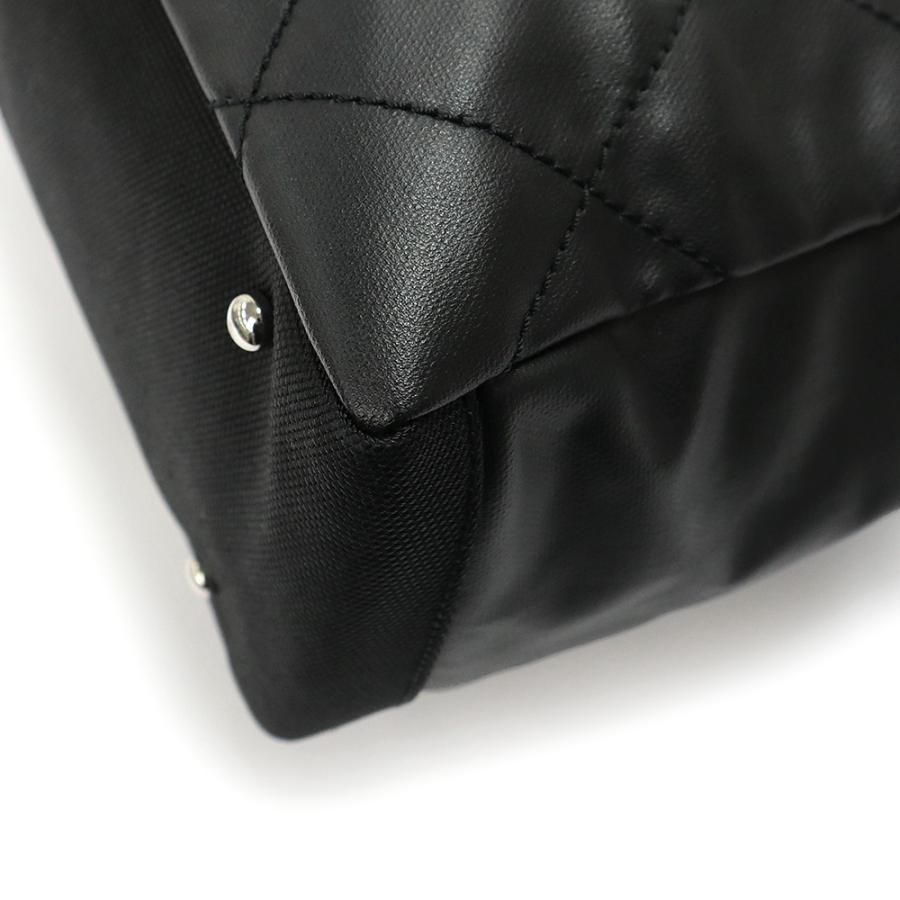 （中古）CHANEL シャネル A34209 パリビアリッツ トートバッグ MM コーティングキャンバス カーフスキン ブラック レザー シルバー金具の画像