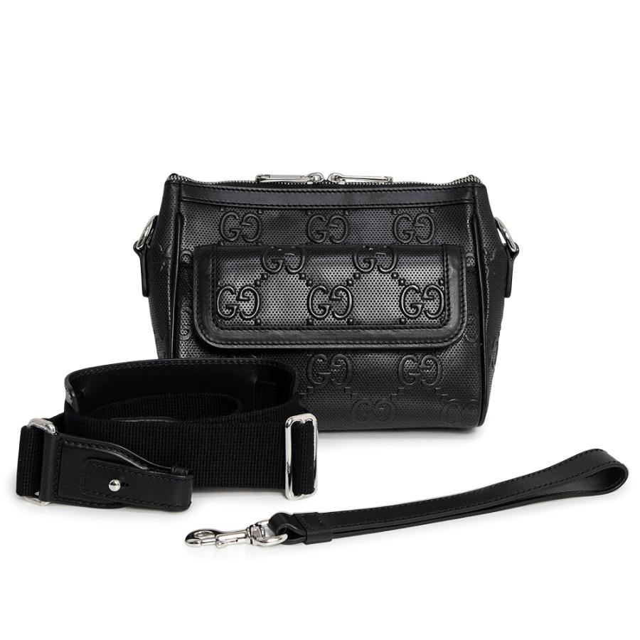 レア✨グッチ メッセンジャーバッグ シマ レザー ブラック GG柄　A4PC可 GUCCI（グッチ） （未使用 展示品）GUCCI 674058 GGエンボスレザー