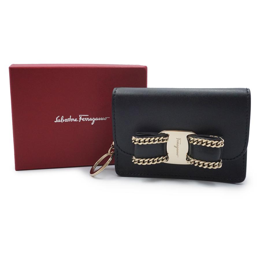 （新品・未使用品）Salvatore Ferragamo サルヴァトーレフェラガモ 22D760 ヴァラ リボン ネロ ブラック カードケース 名刺入れ 定期入れ レザー ゴールド金具の画像