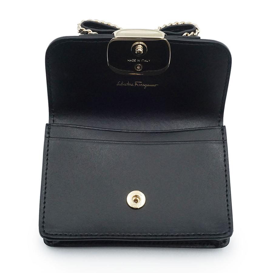（新品・未使用品）Salvatore Ferragamo サルヴァトーレフェラガモ 22D760 ヴァラ リボン ネロ ブラック カードケース 名刺入れ 定期入れ レザー ゴールド金具の画像