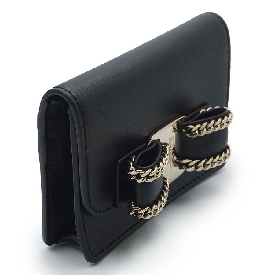 （新品・未使用品）Salvatore Ferragamo サルヴァトーレフェラガモ 22D760 ヴァラ リボン ネロ ブラック カードケース 名刺入れ 定期入れ レザー ゴールド金具の画像