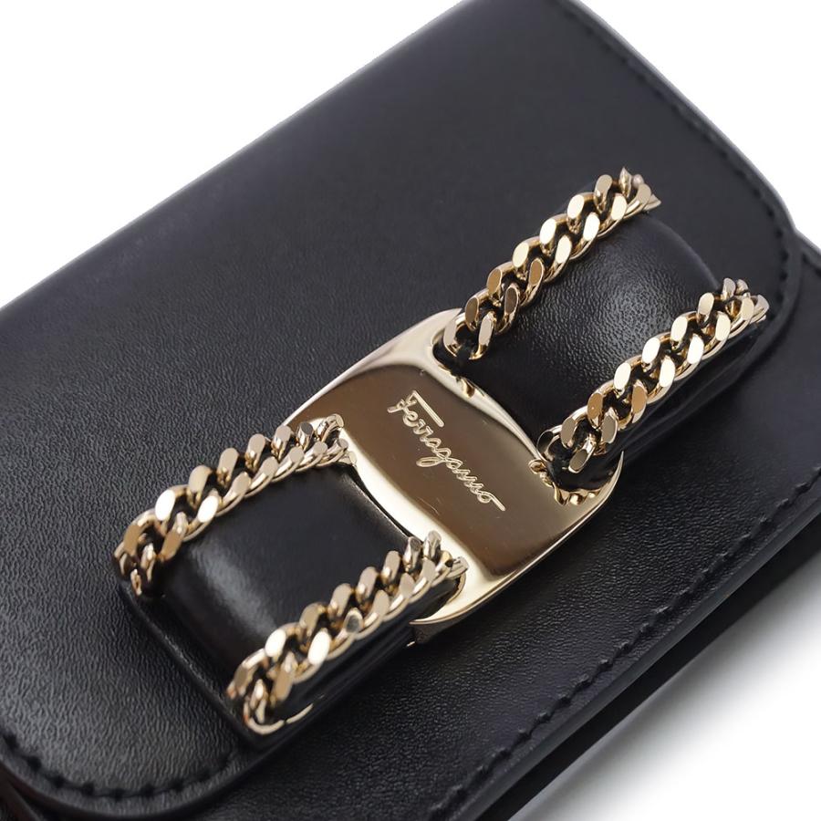 （新品・未使用品）Salvatore Ferragamo サルヴァトーレフェラガモ 22D760 ヴァラ リボン ネロ ブラック カードケース 名刺入れ 定期入れ レザー ゴールド金具の画像