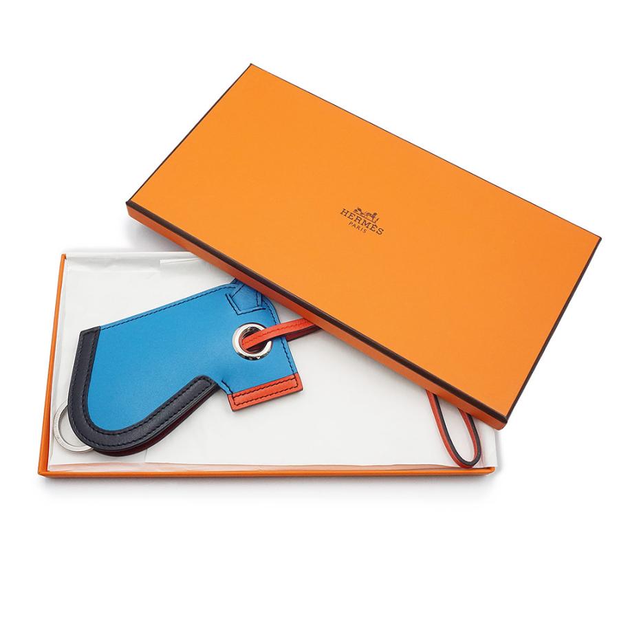 （新品・未使用品）HERMES エルメス カマイユ ヴォータデラクト ブルーザンジバル オレンジポピー A刻印 マルチ キーリング バッグチャーム レザー シルバー金具の画像