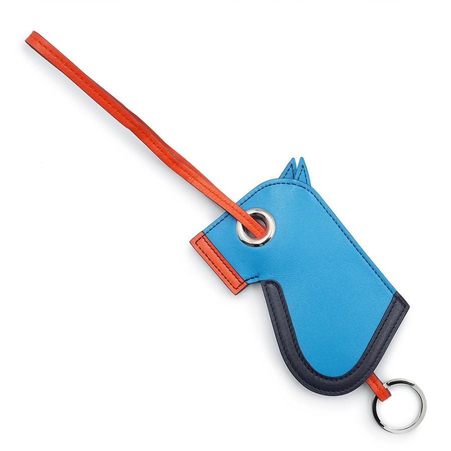 （新品・未使用品）HERMES エルメス カマイユ ヴォータデラクト ブルーザンジバル オレンジポピー A刻印 マルチ キーリング バッグチャーム レザー シルバー金具の画像