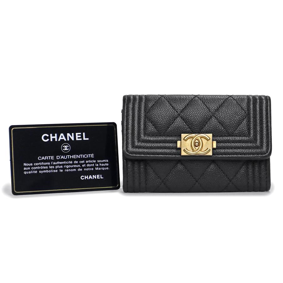 （美品）CHANEL シャネル A80603 ボーイシャネル マトラッセ フラップ キャビアスキン ブラック カードケース 名刺入れ 定期入れ パスケース レザーの画像