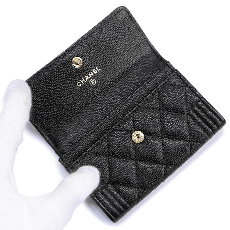 （美品）CHANEL シャネル A80603 ボーイシャネル マトラッセ フラップ キャビアスキン ブラック カードケース 名刺入れ 定期入れ パスケース レザーの画像