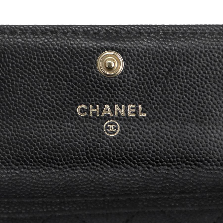 （美品）CHANEL シャネル A80603 ボーイシャネル マトラッセ フラップ キャビアスキン ブラック カードケース 名刺入れ 定期入れ パスケース レザーの画像