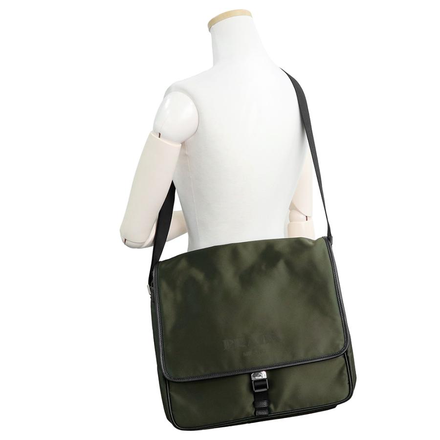 プラダ 2VD166 メッセンジャーバッグ TESSUTO ナイロン SAFFIANO レザー MIMETICO カーキ ショルダー 斜め掛け シルバー金具 PRADA（未使用　展示品） PRADA（プラダ） （未使用 展示品）PRADA 2VD166 メッセンジャーバッグ