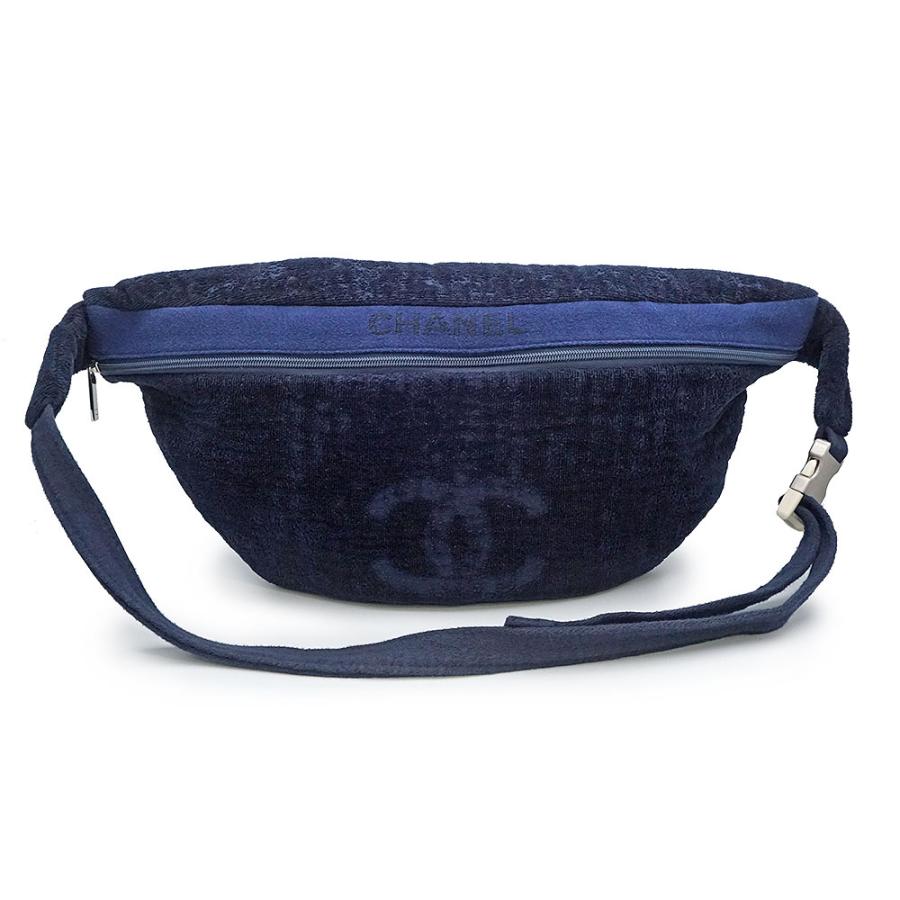 シャネル ココマーク ロゴ コットン100％ パイル ネイビー 2WAY ショルダー ボディバッグ 斜め掛け シルバー金具 CHANEL（中古） CHANEL（シャネル） （中古）CHANEL ココマーク ロゴ コットン100