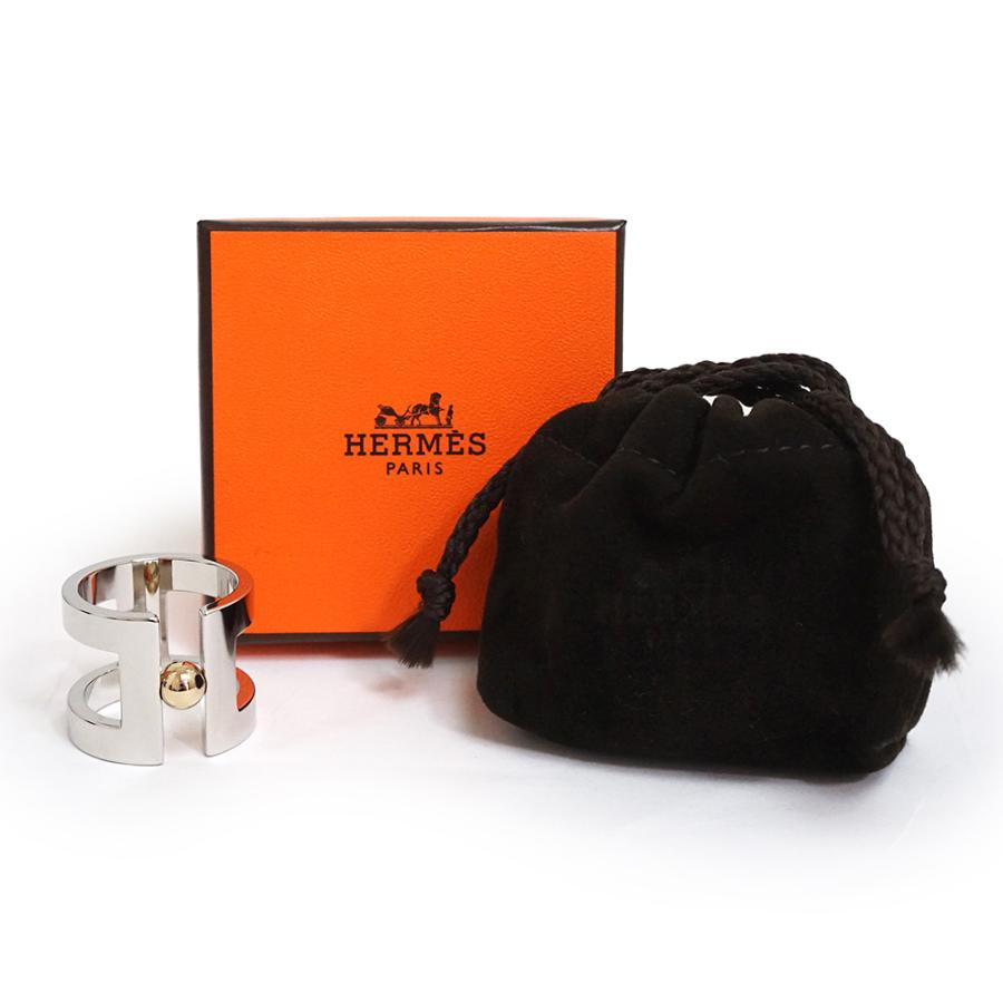 （新品・未使用品）HERMES エルメス Hペルル パラディウムプレーテッド シルバー パーマブラス ライトゴールド スカーフリング 箱付の画像