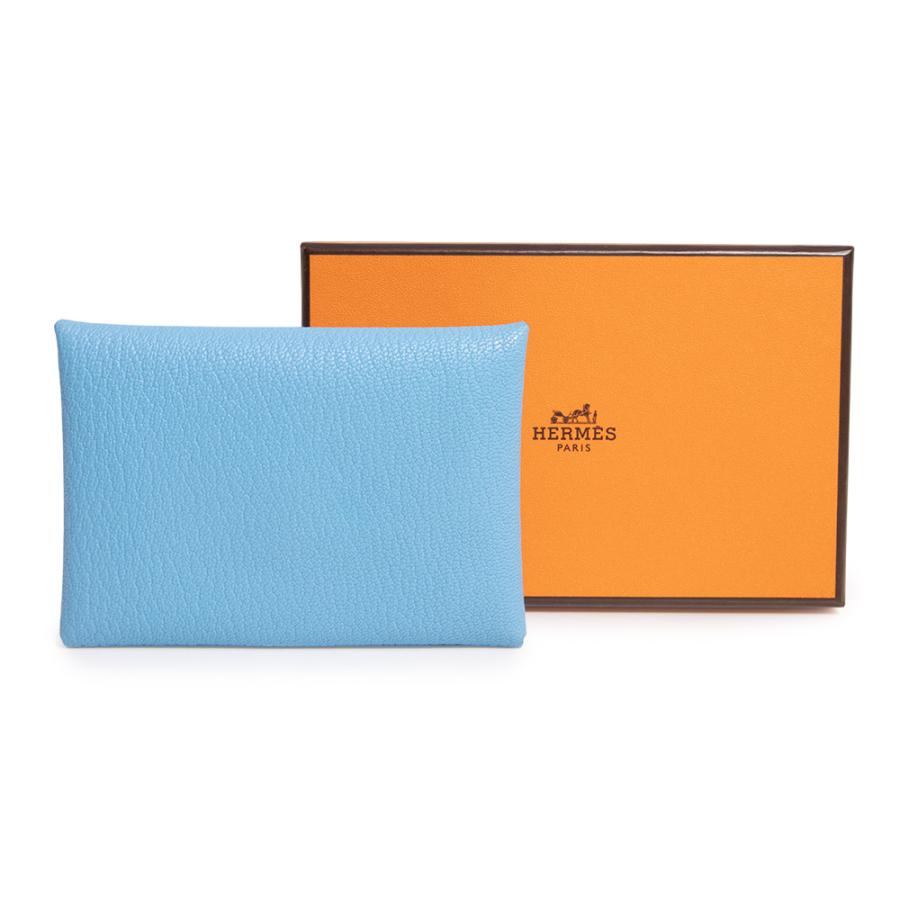 （新品・未使用品）HERMES エルメス カルヴィ デュオ コンパクト シェーブルミゾール Celeste セレスト セレステ K刻印 カードケース 名刺入れ シェブル レザー_1