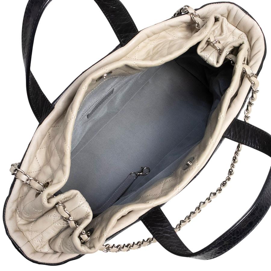 （中古）CHANEL シャネル ポートベロー エイジドカーフスキン ラムスキン レザー ブラック ベージュ チェーン 3Way ショルダー ハンドバッグ シルバー金具