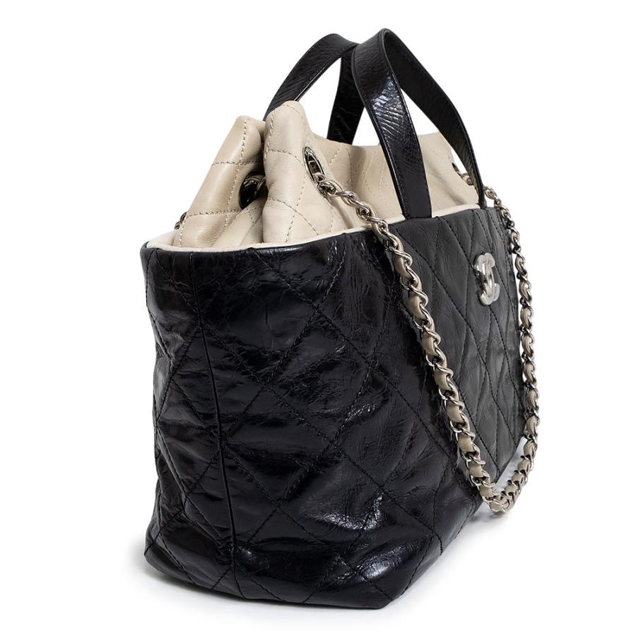 （中古）CHANEL シャネル ポートベロー エイジドカーフスキン ラムスキン レザー ブラック ベージュ チェーン 3Way ショルダー ハンドバッグ シルバー金具