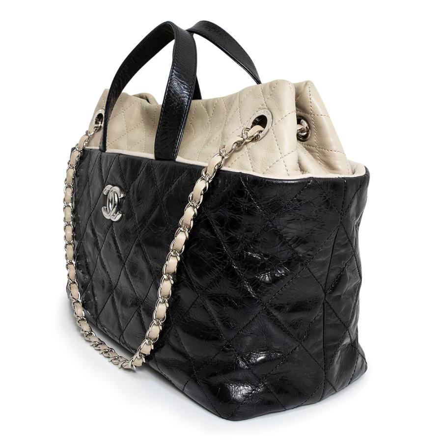 （中古）CHANEL シャネル ポートベロー エイジドカーフスキン ラムスキン レザー ブラック ベージュ チェーン 3Way ショルダー ハンドバッグ シルバー金具
