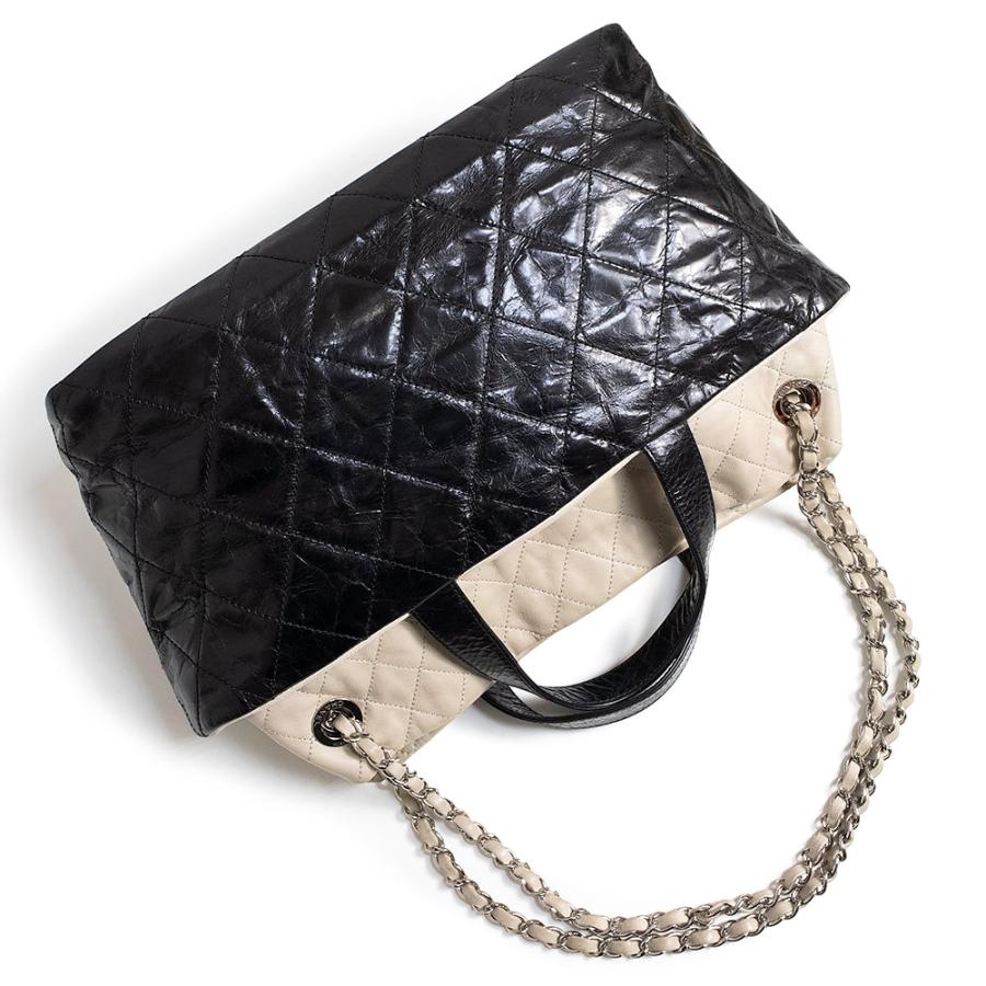 （中古）CHANEL シャネル ポートベロー エイジドカーフスキン ラムスキン レザー ブラック ベージュ チェーン 3Way ショルダー ハンドバッグ シルバー金具