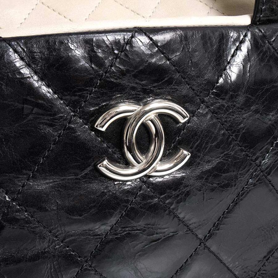 （中古）CHANEL シャネル ポートベロー エイジドカーフスキン ラムスキン レザー ブラック ベージュ チェーン 3Way ショルダー ハンドバッグ シルバー金具