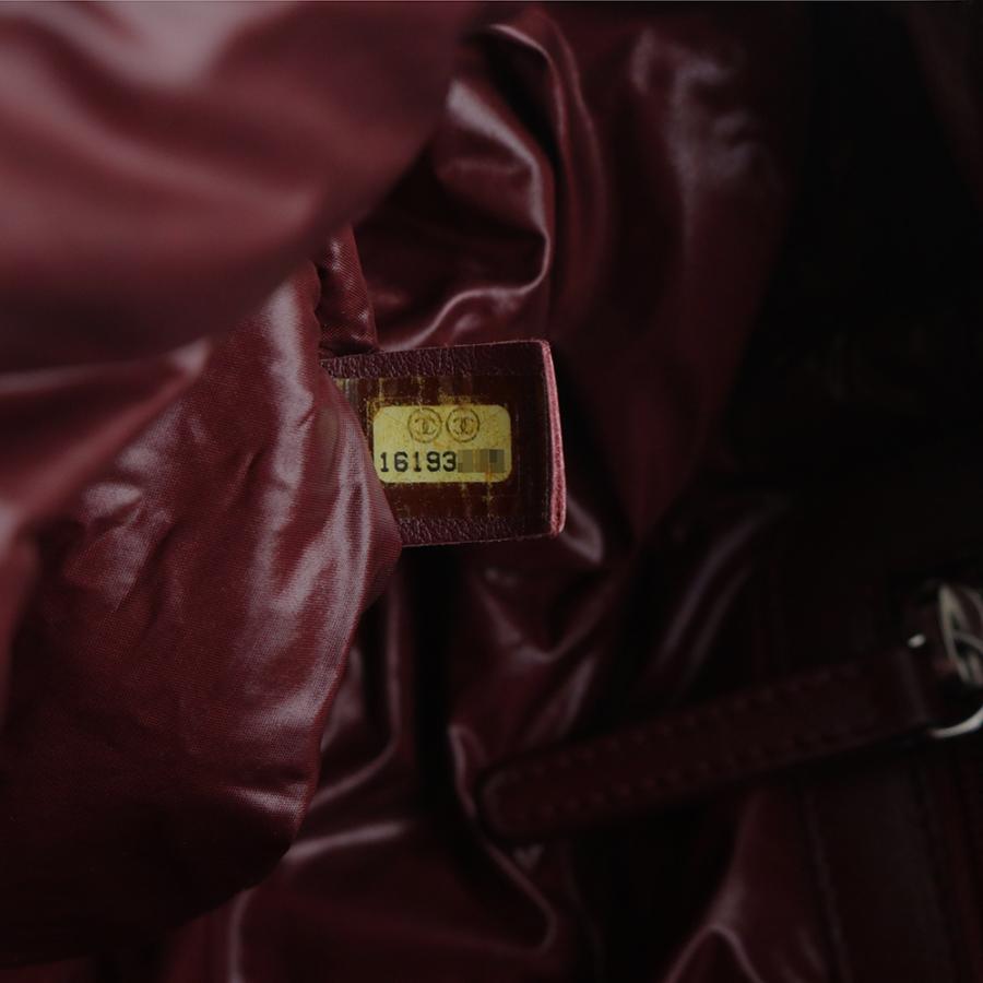 （美品）CHANEL シャネル A48619 ココ コクーン ナイロン レザー ブラック ボルドー ハンドバッグ ミニボストン シルバー金具の画像