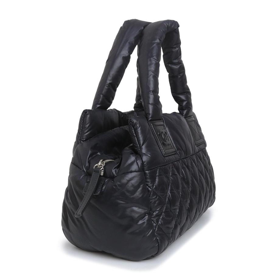 （美品）CHANEL シャネル A48619 ココ コクーン ナイロン レザー ブラック ボルドー ハンドバッグ ミニボストン シルバー金具の画像