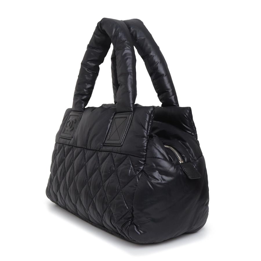 （美品）CHANEL シャネル A48619 ココ コクーン ナイロン レザー ブラック ボルドー ハンドバッグ ミニボストン シルバー金具の画像