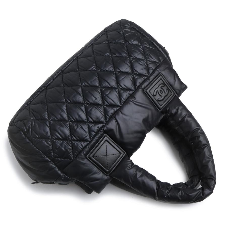 （美品）CHANEL シャネル A48619 ココ コクーン ナイロン レザー ブラック ボルドー ハンドバッグ ミニボストン シルバー金具の画像
