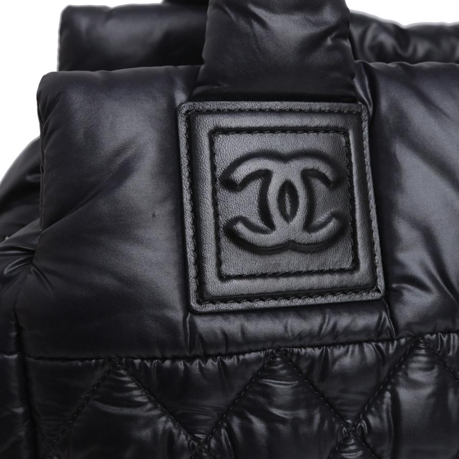 （美品）CHANEL シャネル A48619 ココ コクーン ナイロン レザー ブラック ボルドー ハンドバッグ ミニボストン シルバー金具の画像