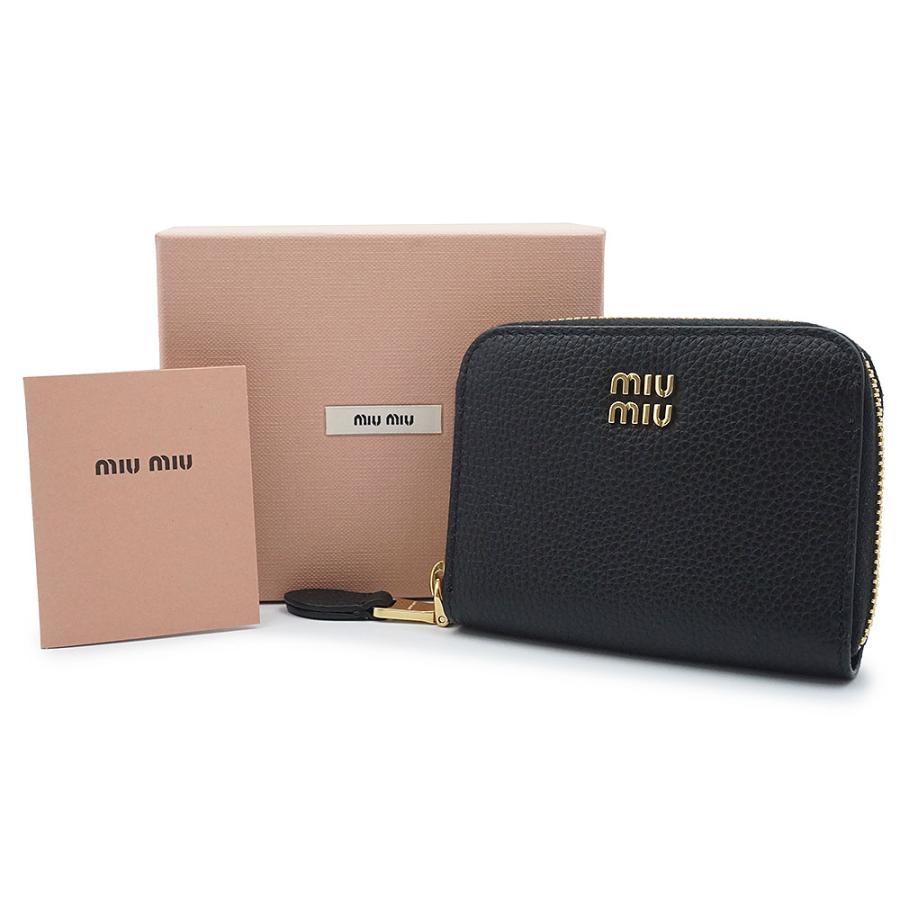 美品✨️ 現行 ミュウミュウ 折り財布 ヴィッテロダイノ ロゴ金具 レザー 黒 ミュウミュウ Miu Miu MIUMIU 三つ折り財布 5MH021 ADT7 ヴィッテロ