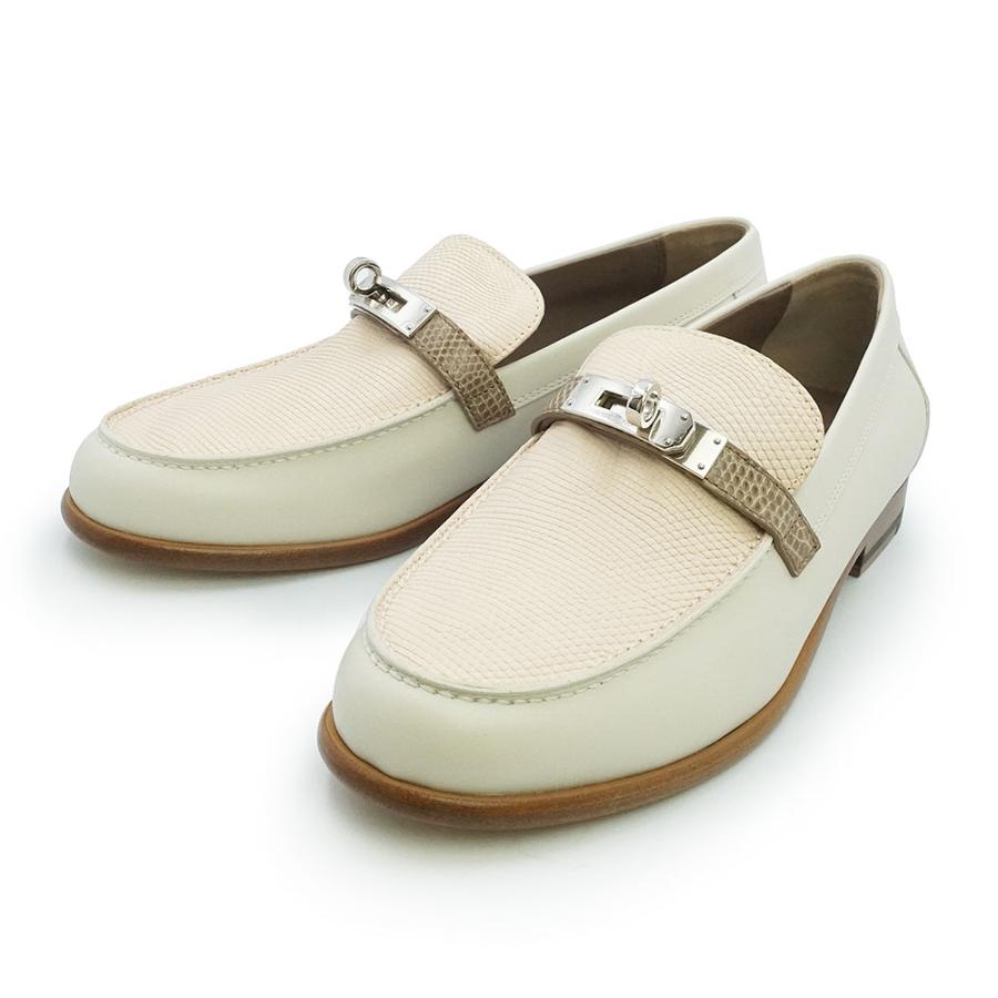 HERMES ベージュ×白×黒 レースアップローヒール HERMES（エルメス） （未使用保管品）HERMES モカシン デスタン