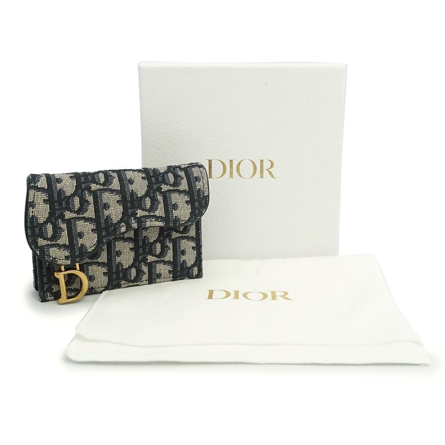 （新品・未使用品）Christian Dior クリスチャンディオール S5611CTZQ サドル フラップ オブリーク ジャカード ネイビー ベージュ カード パスケース 名刺入れの画像