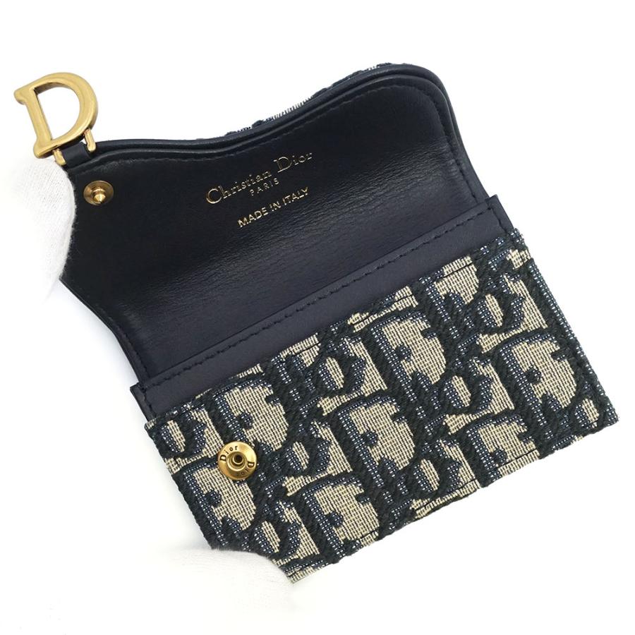 （新品・未使用品）Christian Dior クリスチャンディオール S5611CTZQ サドル フラップ オブリーク ジャカード ネイビー ベージュ カード パスケース 名刺入れの画像