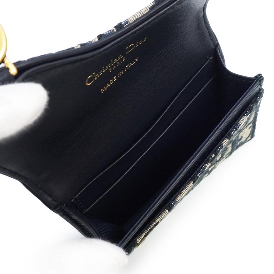 （新品・未使用品）Christian Dior クリスチャンディオール S5611CTZQ サドル フラップ オブリーク ジャカード ネイビー ベージュ カード パスケース 名刺入れの画像