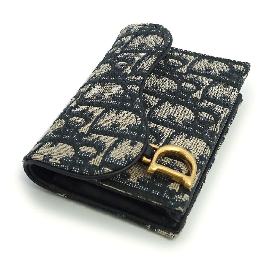 （新品・未使用品）Christian Dior クリスチャンディオール S5611CTZQ サドル フラップ オブリーク ジャカード ネイビー ベージュ カード パスケース 名刺入れの画像