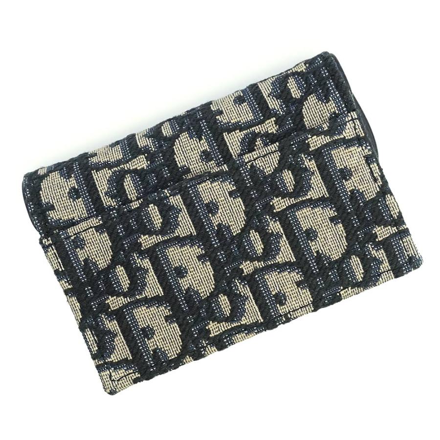 （新品・未使用品）Christian Dior クリスチャンディオール S5611CTZQ サドル フラップ オブリーク ジャカード ネイビー ベージュ カード パスケース 名刺入れの画像