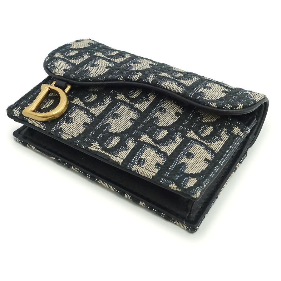 （新品・未使用品）Christian Dior クリスチャンディオール S5611CTZQ サドル フラップ オブリーク ジャカード ネイビー ベージュ カード パスケース 名刺入れの画像