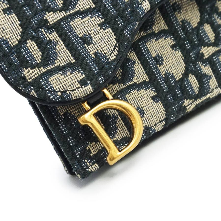 （新品・未使用品）Christian Dior クリスチャンディオール S5611CTZQ サドル フラップ オブリーク ジャカード ネイビー ベージュ カード パスケース 名刺入れの画像