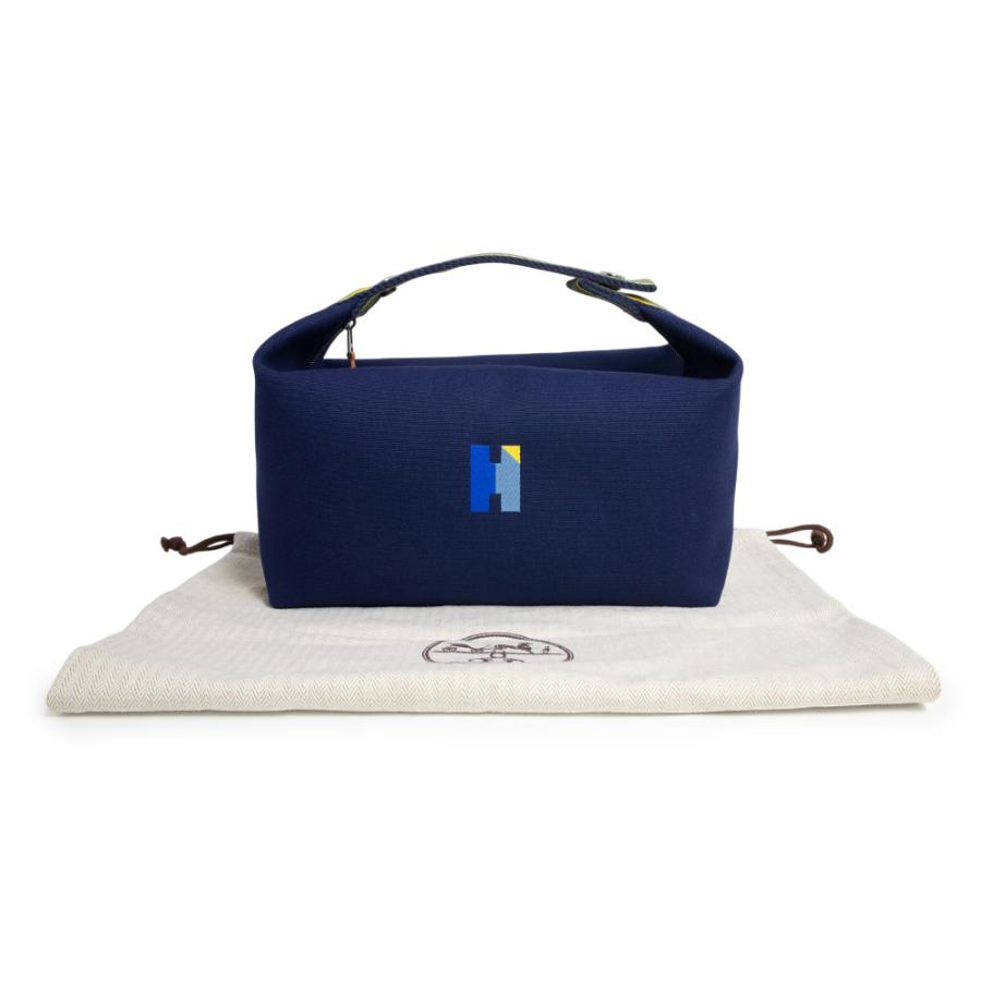 新品】HERMES Hロゴ キャンバス ポーチ ネイビー HERMES - エルメス 