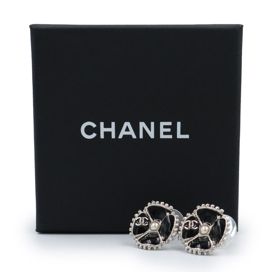 （新品・未使用品）CHANEL シャネル ABC214 ココマーク カメリア パール ブラック ピアス シルバー金具 箱付の画像